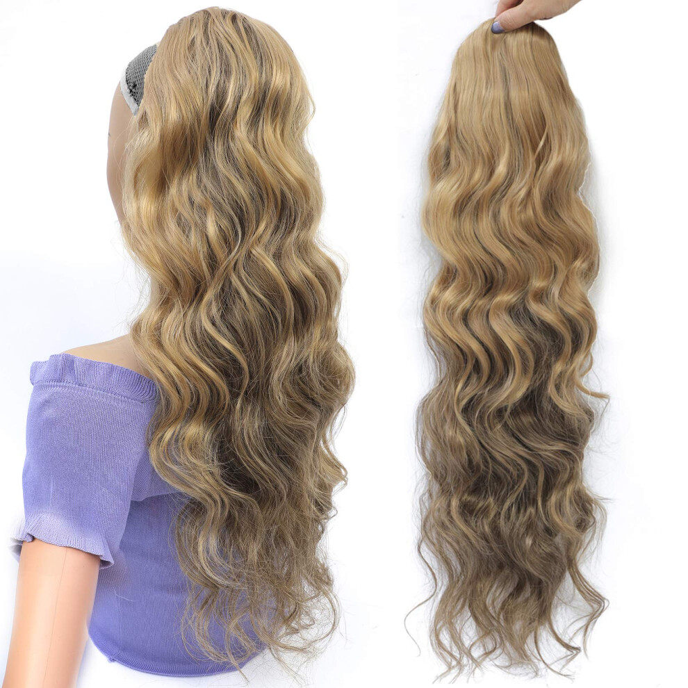 Ponytail Hair Extension 24 Inch Long Wavy Clip In Synthetic Hairpiece with Secure Drawstring Fit