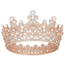 Princess Crown Rose Gold Baroque Wedding Tiara for Women with Rhinestones for Quinceanera Prom