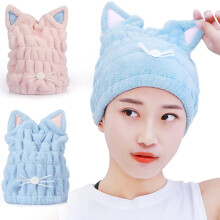 2PCS Microfiber Hair Towel Turban for Women Quick Dry Wrap with Cat Design for Long Curly Hair
