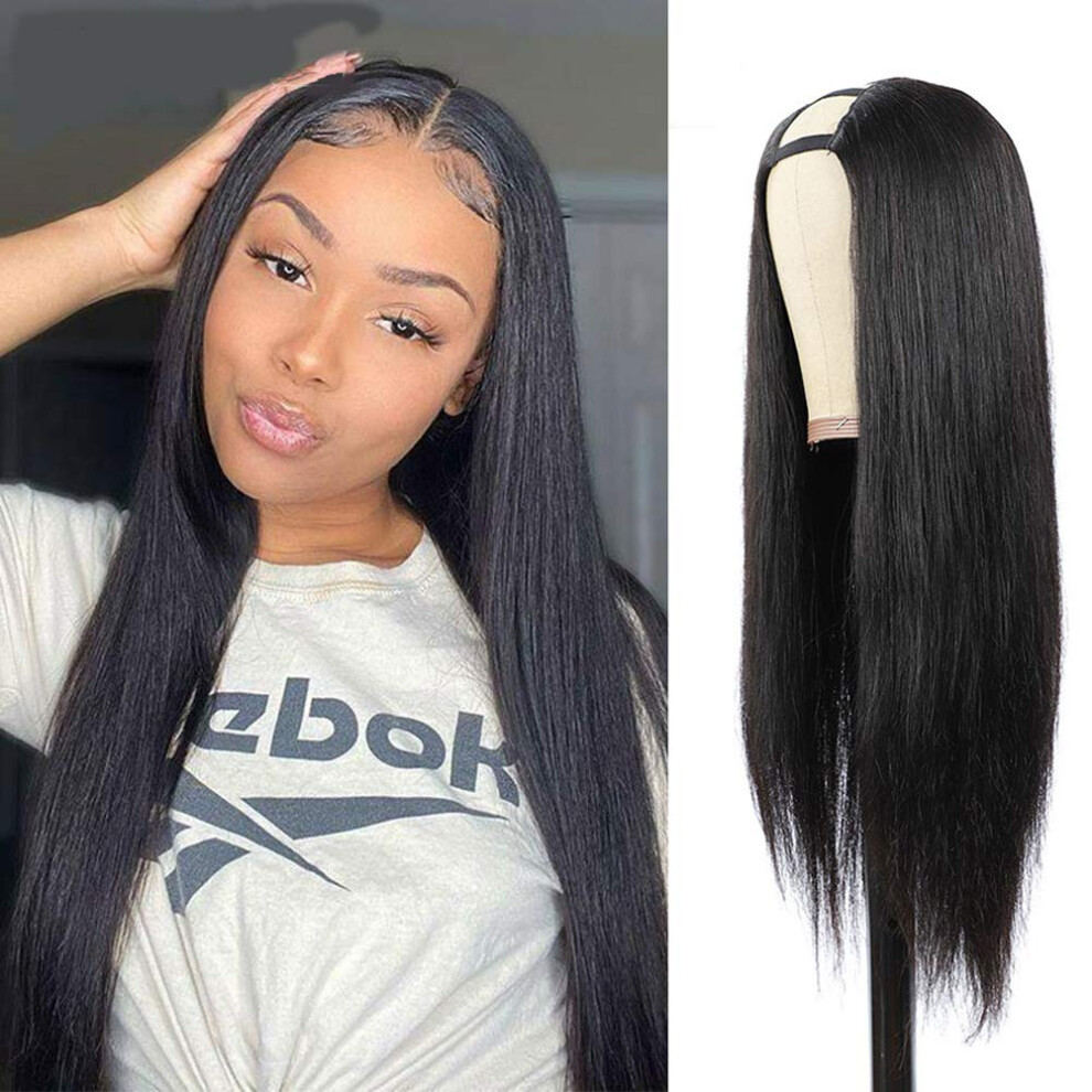 U Part Wig for Black Women 22 Inch Straight Brazilian Human Hair Natural Hairline Blend