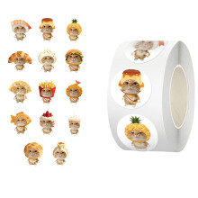 500Pcs Kitten Food Theme Sticker Removable Adhesive Wrapping