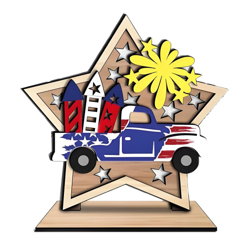 Wooden Star And Flags Table Decors For Independence Day-1