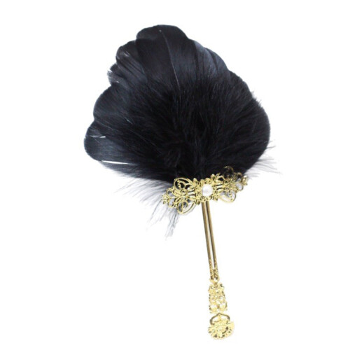 1920s Feathered Small Handheld Fan For Festivals Party-Black