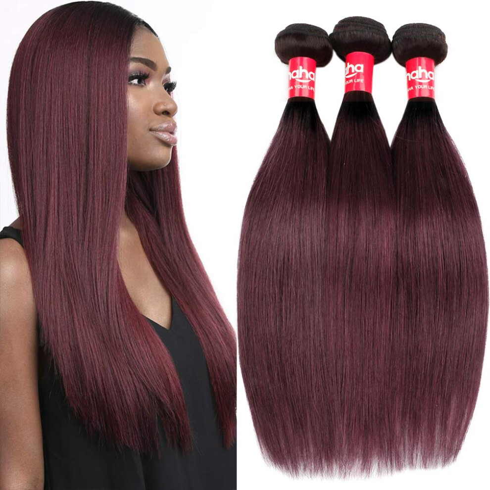 Unisex Red Ombre Human Hair Bundles Burgundy Brazilian Straight 1B/99J Virgin Remy Extensions 20 22 24