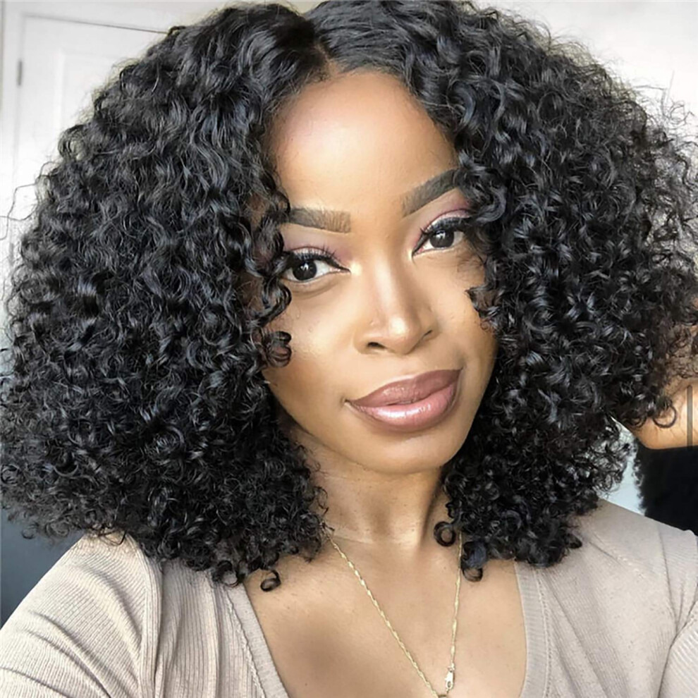 Unisex Black Afro Wig For Women Short Curly Synthetic Hair With Headband Natural Look Adjustable Fit