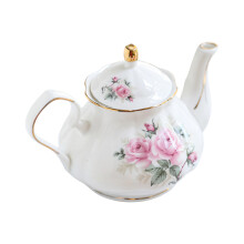 Elegant Floral Embossed Ceramic Teapot With Gold-Pink tea 500ml