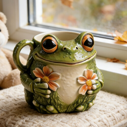 Elegant Frogs And Florals Designs Ceramic Coffee Mug Drinking 1