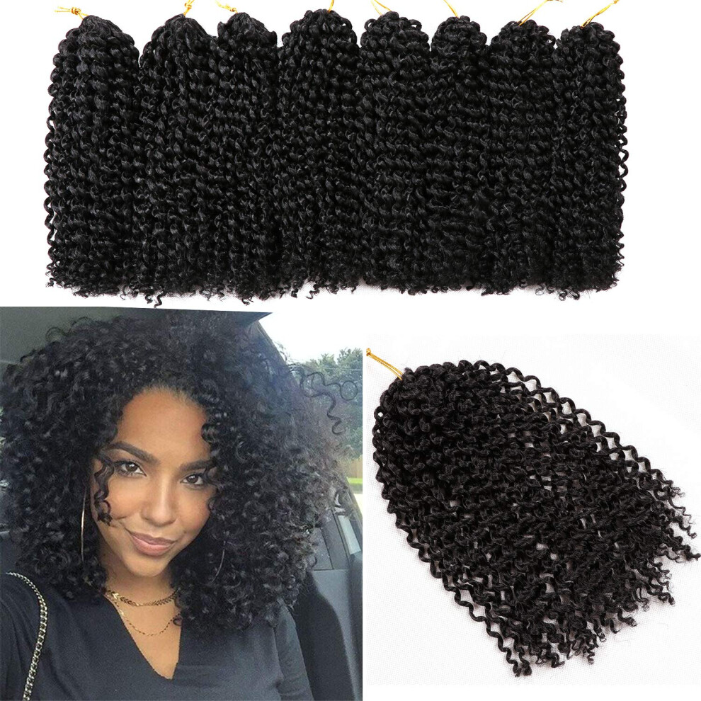 Unisex Black 10 Inch Passion Twist Crochet Hair 8 Bundles Kinky Curly Braids For Women Natural Curl Pattern