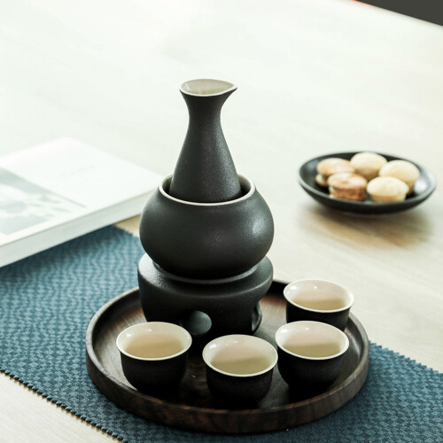 Artistic Ceramic Sake Set with Warmer Pot-1stoneware white 1