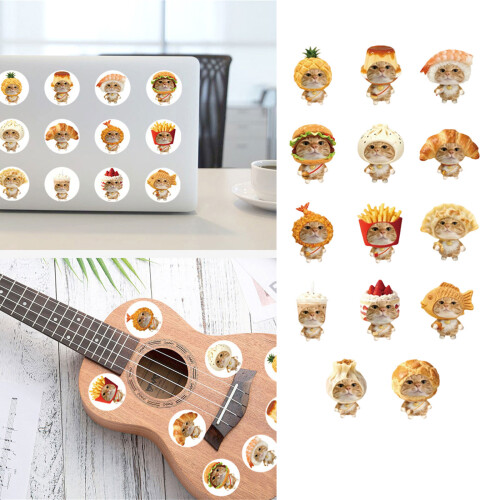 500Pcs Kitten Food Theme Sticker Removable Adhesive Wrapping 1