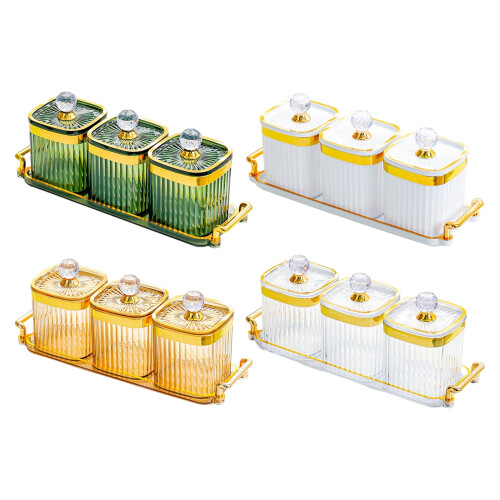Rectangular 3 Sectioned Plastic Food Jar For-Porcelain white 1