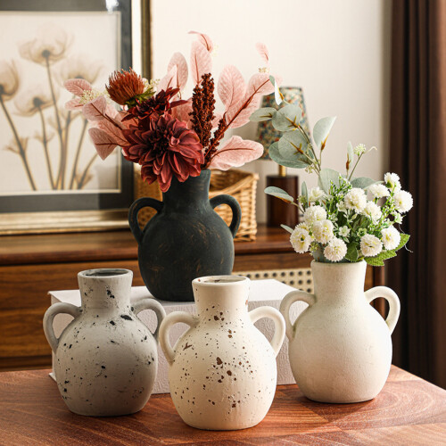 Artistic Ceramic Flower Vases Decorative Pottery-retro gray 2