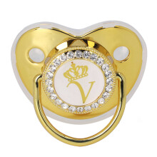 Baby-Infantengoldene Krone Strass Schnuller mit Kette Clip 5,5 cm