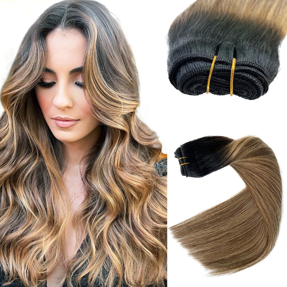 Ubetta Unisex Brown Sew In Hair Extensions Real Human Hair Bundles Ombre Hair Extensions Balayage And Blonde Weft Hair Extensions Human Hair Hand Tied Weft Hair Ext