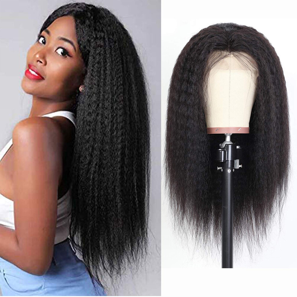 Unisex 18 Inch Kinky Straight Human Hair Lace Front Wig Malaysian Virgin Remy Pre Plucked With Baby Hair