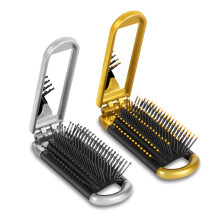 Travel Hair Brush Set with Mirror, Folding Pocket Comb for Women Girls, 2pcs Gold and Silver