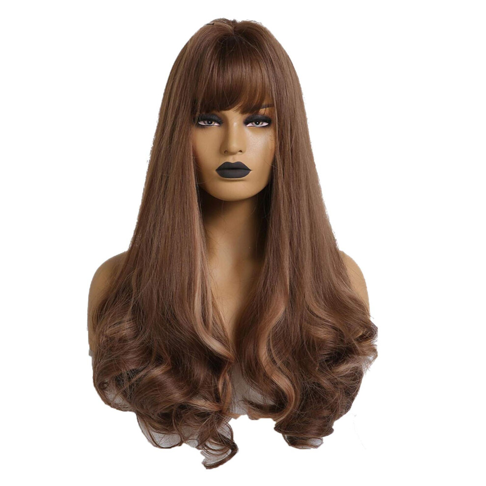 Synthetic Wigs for Women Long Wavy Blue Purple Wig with Bangs Heat Resistant Fiber for Black Women