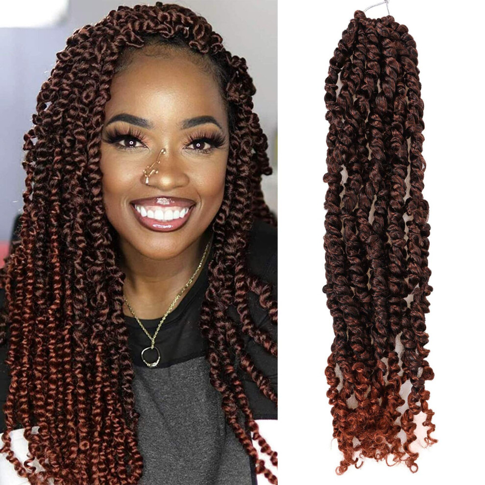 Unisex Black 18 Inch Pretwisted Passion Twist Crochet Hair, Prelooped Braids For Women, T1b/350