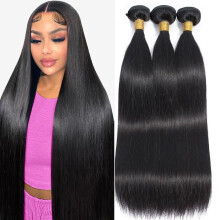 Brazilian Virgin Straight Hair Bundles 3 Pack Human Hair Weave 20 22 24 Inch Natural Black