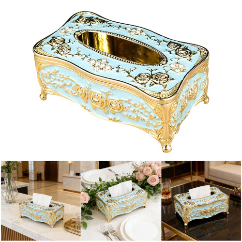 Boîte à mouchoirs classique d'inspiration européenne-bleu doré 2