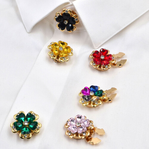 Flower Pattern Button Covers Clip on Detachable Shirt-Green 2