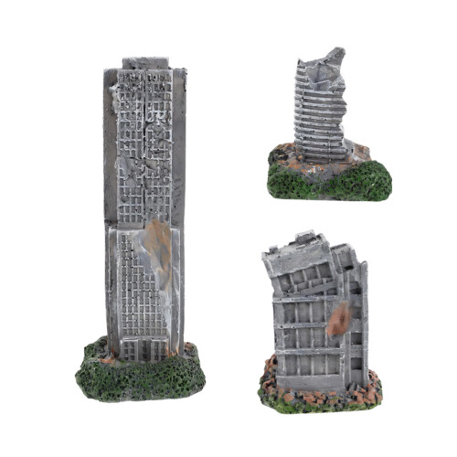 3Pcs Realistic Damaged Building Model Fishtank Accessories Resin