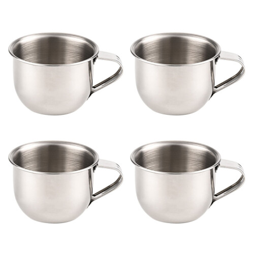 4 Miniature Stainless Steel Cups Smooth Surfaces Drinkware Ideal