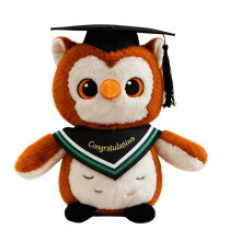 Multicolored Owl Stuffed Toy With Graduation Cap and-Green