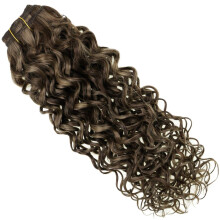 Human Hair Clip In Extensions Natural Wavy Brown Highlights Double Weft Remy Hair 16 Inch 7pcs