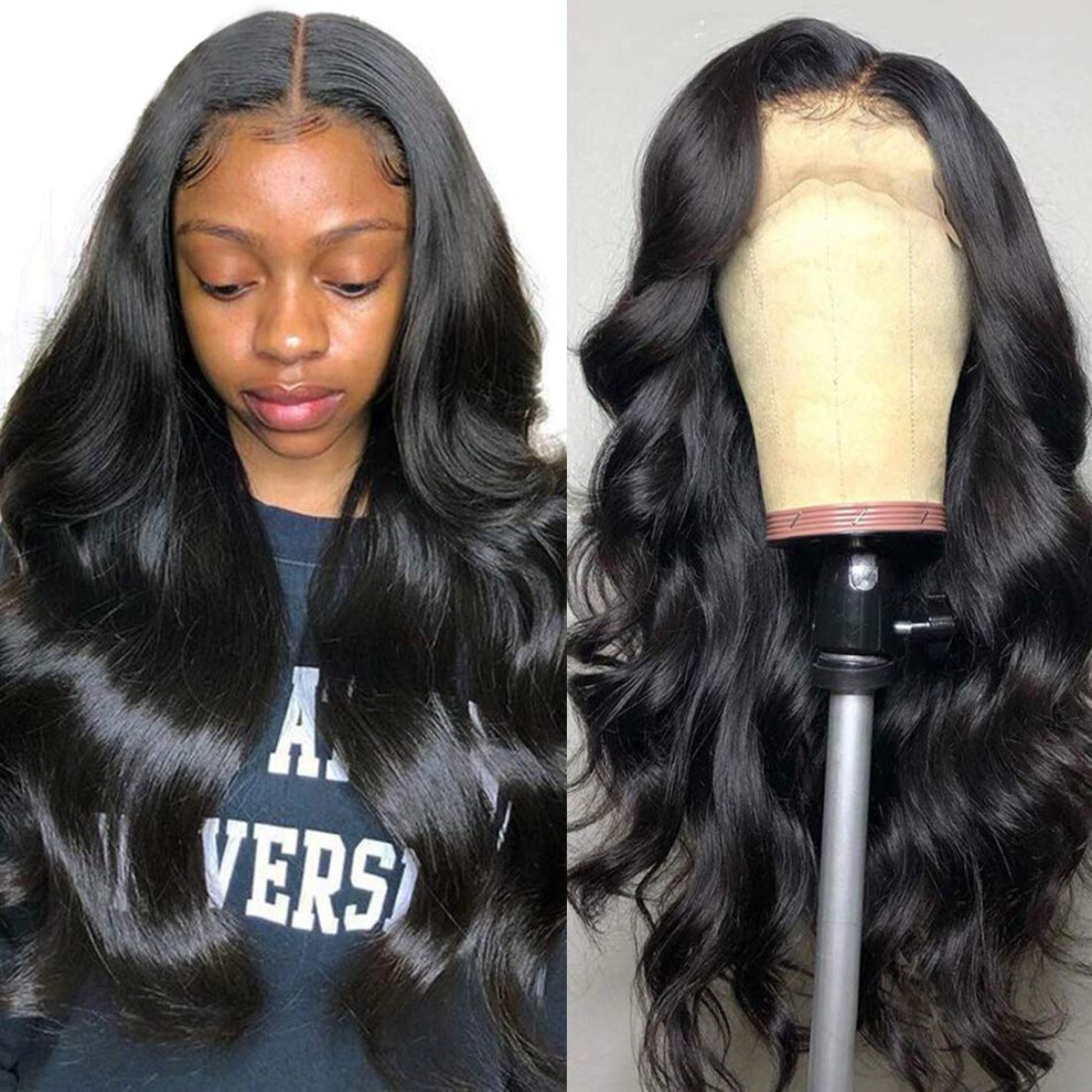 Unisex Black 13X5 Lace Front Human Hair Wig Body Wave Malaysian Virgin Hair Pre Plucked With Baby Hair 22Inch