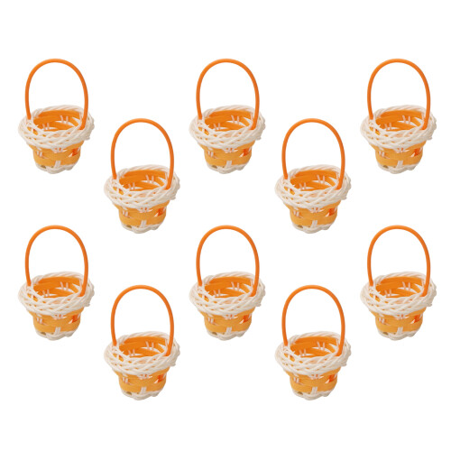 Pack Of 10 Mini Plastic Woven Handled Baskets For Home-Orange
