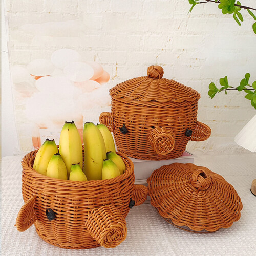Portable Plastic Storage Basket With Cute Woven Design 1