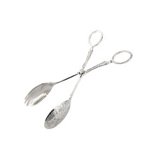 Metal Engraving Salad Tongs Serving Fork Spoon For-Silver