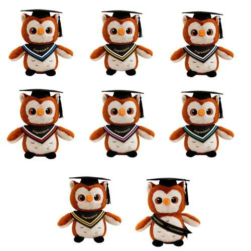 Lovely Owl Shape Plush Doll With Graduation Cap-silver gray 1