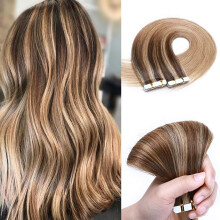 20 Inch Ombre Medium Brown to Dark Blonde Tape in Hair Extensions 100% Remy Human Hair Seamless