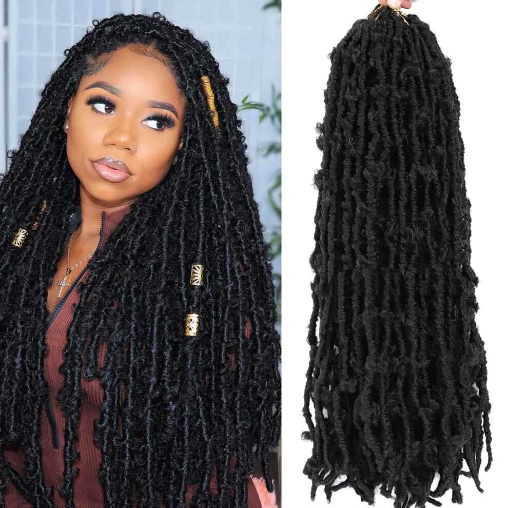 Unisex Black Butterfly Locs Crochet Hair 18 Inch 6 Packs Prelooped Soft Distressed Natural 1B