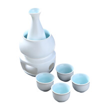 Ceramic Sake Set with Sake Carafe Bottle Warmer-Whitematte nner