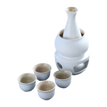 Artistic Ceramic Sake Set with Warmer Pot-1stoneware white