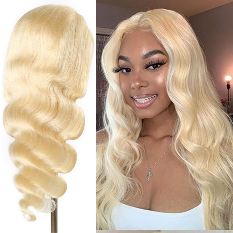 Unisex 613 Blonde Brazilian Body Wave Lace Front Wig 22 Inch Human Hair Glueless Natural Remy