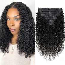 16 Inch Kinky Curly Clip In Human Hair Extensions 3C 4A Brazilian Remy for Women Full Head 8pcs