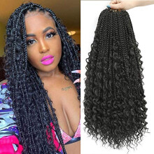 22 Inch Prelooped Goddess Box Braids Crochet Hair with Curly Ends 6 Packs Boho Braids 1B