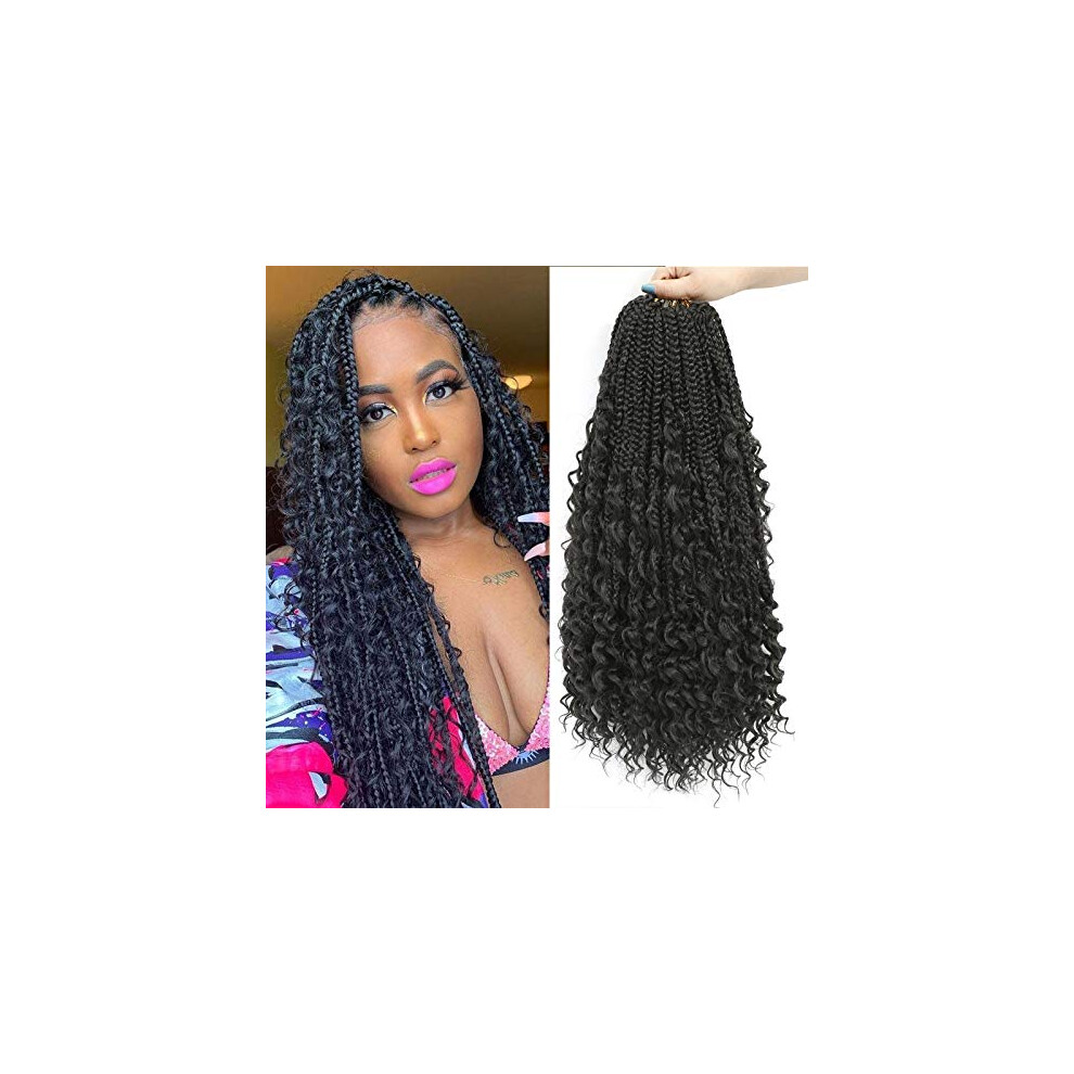 22 Inch Prelooped Goddess Box Braids Crochet Hair with Curly Ends 6 Packs Boho Braids 1B