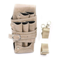 Hairdressing Scissor Holster Leather Barber Tool Belt Adjustable Large Capacity Waist Pouch Beige 8.5x21cm