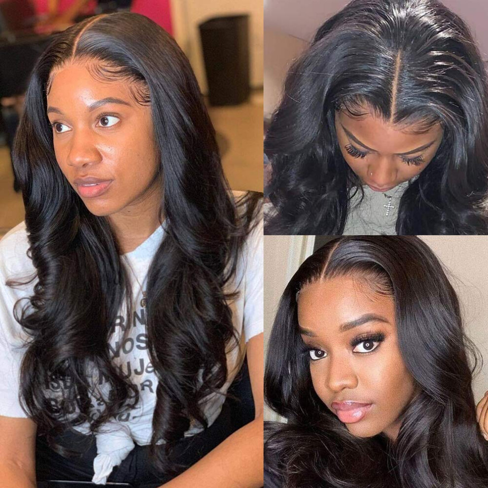 Unisex Brazilian Virgin Human Hair Wig Body Wave Lace Front Pre Plucked 150% Density Middle T Part