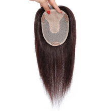 Hair Topper Clip In Human Hair Silk Base for Thinning Hair Natural Black Straight 12 Inch