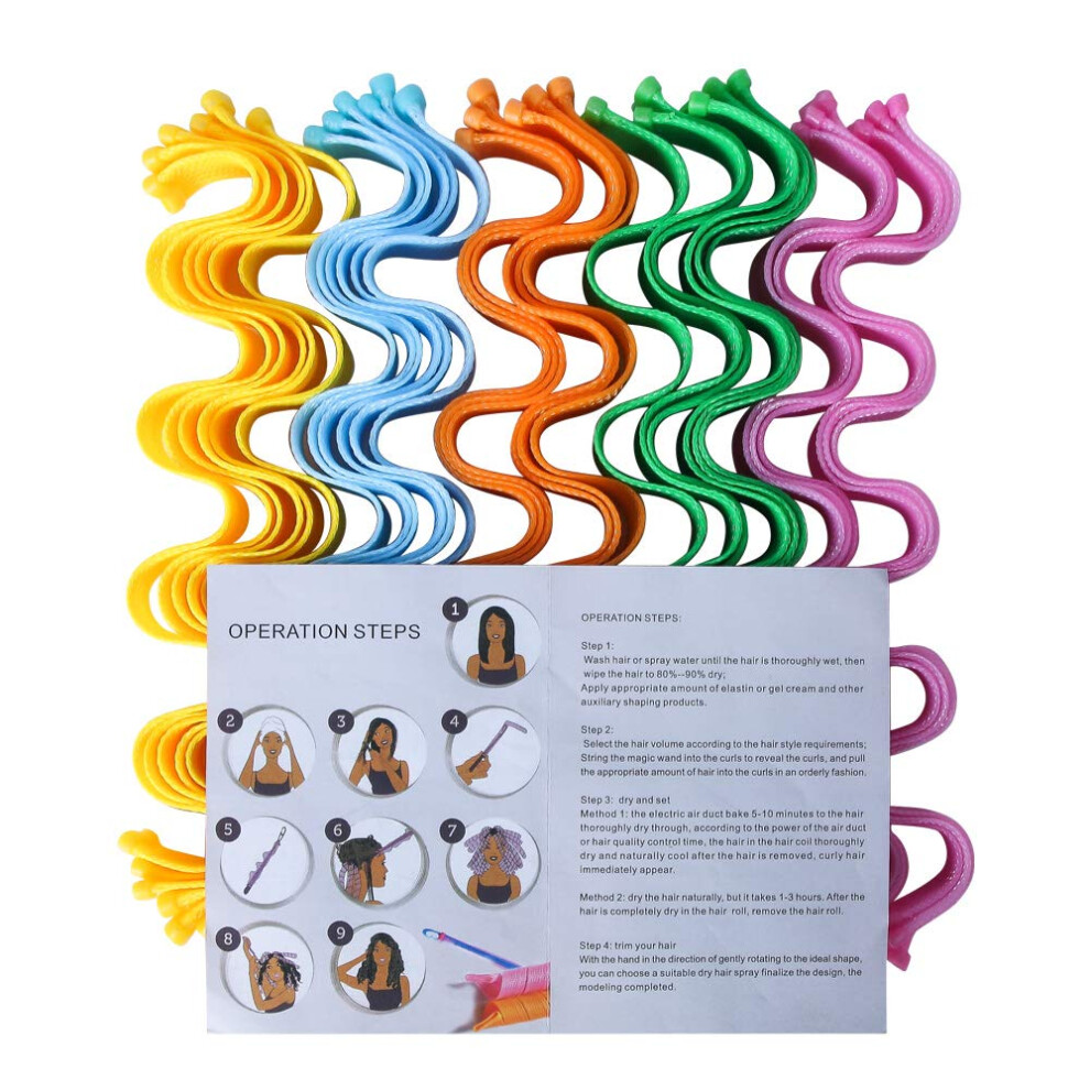 30 Pcs Heatless Hair Curlers Spiral Wave Styling Kit with Hooks for Long Natural Hair 30cm
