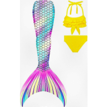 (No Fin-m32, 3-4T) 3-teiliges Meerjungfrauen-Schwimmset für Mädchen, inklusive Badeanzug und Accessoires, keine Monoflosse erforderlich