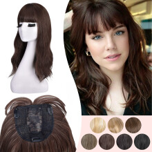 18' Wavy Hair Topper for Thinning Hair, Clip In Crown Hairpiece Adds Volume Dark Red Brown