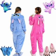 (Pink Stitch, 8-9y) Pigiama per bambini e adulti rosa e blu con Stitch, motivo animale dei cartoni animati, costume cosplay, NUOVO
