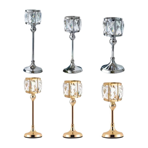 Elegant Metal Crystal Tealight Candle Holders For-silver L 1